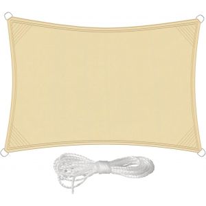 Checarzhn--No1-Voile D'ombrage Rectangulaire 4x3m, Pes Imperméable Matériel | Indéchirable Toile Ombrage, Voiles D'ombrage Pour Patio, Terrasse, Balcon, Jardin(Beige | Avec Corde) - Neuf