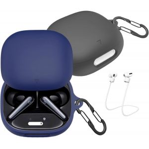 Lot de 2 coques compatibles avec Liberty 4 Pro, avec 2 mousquetons anti-perte, coque en silicone liquide anti-chocs, &eacute;tui de protection pour casque Bluetooth - Noir et bleu - Neuf