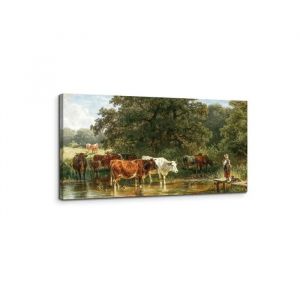 Tableau sur Toile Vaches et B&eacute;tail 50x100 cm D&eacute;coration Murale Paysage Rural Impression HD sur Ch&acirc;ssis Bois pour Salon - Neuf