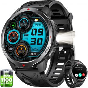 Montre Connectée Homme Sport Smartwatch - Led Lampe Torche 1100Mah Batterie 1.80"Hd Écran 3Atm Étanche Appels Bluetooth 123 Modes Sportifs Sommeil Fréquence Cardiaque Spo2 Podomètre Pour Ios Android - Neuf