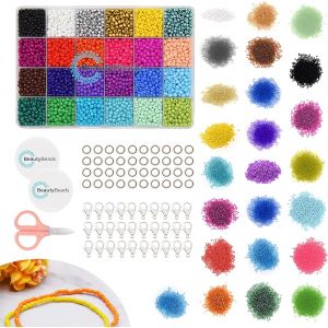 Ensemble De Perles &Agrave; Enfiler Et &Agrave; Faire Soi-M&ecirc;me - Bo&icirc;te De Perles De 6000 Perles De Verre - Ensemble Complet De Perles De Rocaille 24 Couleurs - Perles De 4 Mm - Neuf