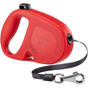 Laisse Chien Enrouleur Flippy One, Laisse Pour Grands Chiens Jusqu'&agrave; 50 Kg. Sangle Extensible Max 5 M. Bouton Unique Pour Verrouiller Et Lib&eacute;rer, Rouge - Neuf