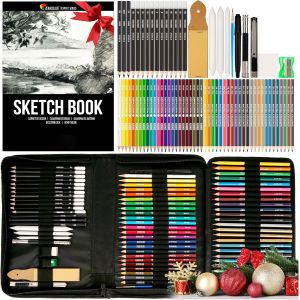 Nouvelhorizonstore-Kit Dessin, Malette Dessin Avec 24 Crayons Aquarelle, 12 Crayon De Couleurs, 12 Crayons Metalliques, 12 Crayon Papier Et Un Cahier Pour Dessiner - 74 Pi&iquest;&iquest;Ces - Neuf