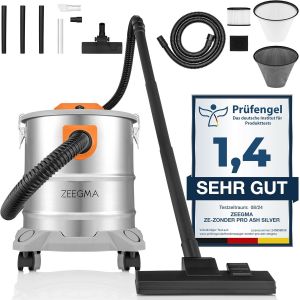 NouvelHorizonstore-ZONDER Pro Ash Aspirateur &agrave; Sec, Aspirateur &agrave; Cendres et Gravats, Aspirateur Industriel 1600W, R&eacute;cipient en Acier Inoxydable 20 L, Filtre HEPA, Fonction de Soufflage, C&acirc;ble de 5 m - Neuf