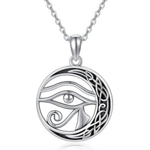 Collier Oeil D'horus En Argent Sterling 925 Oeil D'horus Lune Pendentif Collier Religieux &Eacute;gyptien Amulette Bijoux Cadeau Pour Femmes Hommes - Neuf