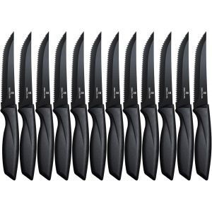Eryi-Couteaux À Steak Set De 12,Professionnel Couteau Cuisine, Couteau Steak Dentelé En Acier Inoxydable,Durable Couteau De Table,Couteaux Et Ustensiles De Cuisine,Noir Ustensile Cuisine - Neuf