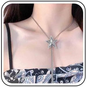 Kal-Collier Pendentif &Eacute;toile Vintage Grand Collier &Eacute;toile Imprim&eacute; Collier Lariat &Eacute;toile Grand Collier Lariat Long Collier Cha&icirc;ne Argent Bijoux Pour Femmes Et Filles - Neuf