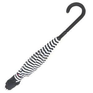 Promotion ! Parapluie Canne 'les Inversés' Noir Rayures - 80 Cm - Neuf