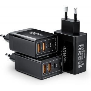 SJZG-Chargeur Pour Iphone, (3 Pack) 40W 4-Port Chargeur Usb C, Prise Usbc Multi Chargeur Rapide, Type C Adaptateur+Qc Usb Secteur Pour Iphone 16 15 14 13 12 11 Pro Max X Xs Xr 8, Ipad, Samsung Galaxy - Neuf