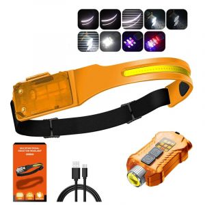 Lampe Frontale Led Cob Avec Capteur Bikight,Aimant À L'arrière,Lumière Uv,Rechargeable Par Usb-C,Phare Led Cob Pour Le Travail - Neuf