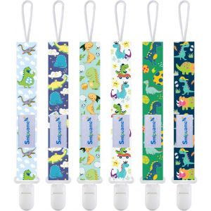 Attach&eacute; T&eacute;tine Pour B&eacute;b&eacute;-Lot De 6 Pi&egrave;ces,Attache Sucette Multicolore,Accroche T&eacute;tine Pour B&eacute;b&eacute; Gar&ccedil;on Et Fille (Dinosaure-2) - Neuf