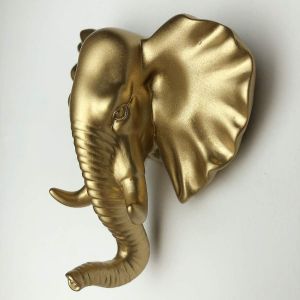 Lot de 3 crochets muraux en forme d'éléphant, de girafe et de rhinocéros, porte-manteau en forme d'animal (doré) - Neuf