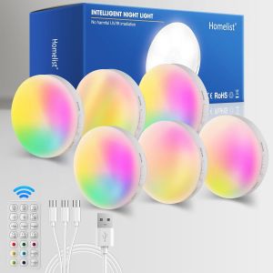 Nl4 Lot De 6 Éclairages De Vitrine Led Avec Télécommande, Rechargeable Veilleuse Rgb Avec Détecteur De Mouvement, Éclairage D'escalier, Sans Fil Pour Cuisine, Chambre À Coucher, Salle De Bain - Neuf