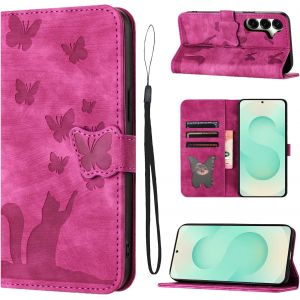 KAL-Housse Protection Pour Samsung Galaxy S25 Plus/S24 Plus 5G Pouces Mat&eacute;riau En Cuir Pu Coque S25 Plus/S24 Plus Avec Fentes Pour Cartes Housse S25 Plus/S24 Plus Rose - Neuf