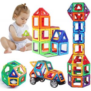 56 Pcs Jeu Bloc De Construction,Construction Magnetique Enfant,Bloc De Construction Magn&eacute;tique,Blocs De Constructions Aimant&eacute;s Jouet &Eacute;ducatif,Construction Magn&eacute;tiques Enfants Jouet - Neuf