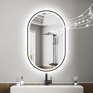 SUBZONAL-Noir Ovale-Miroir-Salle-de-Bain-avec-&Eacute;clairage 80x50cm, Bluetooth, Anti-bu&eacute;e, Dimmable, 3 Couleurs L&eacute;g&egrave;res, M&eacute;moire, IP44, Verre Tremp&eacute;, Horizontal/Vertical, Cadre Non M&eacute;tallique - Neuf