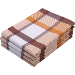 ERYI-Set De 4 Torchons En Coton De 50X70 Cm - Torchons De Cuisine Absorbants Et Robustes - Lavables Jusqu'À 60°C - Marron À Carreaux - Qualité Gastronomique - Certifiés Oeko Tex® - Neuf