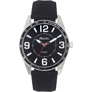 Eryi-- Montre Homme Argentée À Gros Chiffres Avec Anneau Supérieur Noir Sur Bracelet Sport En Silicone - Quartz Analogique - Rs001 - Neuf