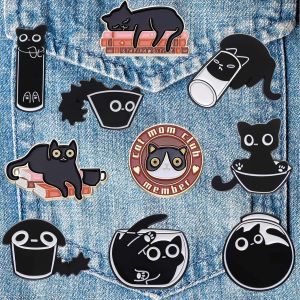 Kjdal-Broche Chat,10 Pièces Broches En Émail Chat Noir,Broches Drôles De Chat,Badge Chat Noir,Broches De Chat En Émail Mignon,Pour Vêtements Sacs Écharpes,Les Amoureux Des Chats - Neuf