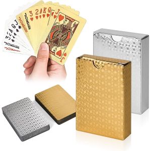 Chenquansarl-Lot De 2 Jeux De Cartes À Jouer Standard En Pvc - Noir Et Or - Étanche - Film Plastique Diamant - Pour Texas Hold'em, Euchre, Canasta, Gin Rummy Et Baccarat - Neuf