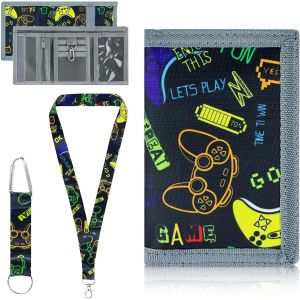 CAUC-Portefeuille pour Enfant,Pliable Porte Monnaie Enfant Porte-Carte Homme avec 2 Cordons Trifold avec Fermeture &Eacute;clair Portefeuille,pour Les Cadeaux d'anniversaire d'enfants (Noir) - Neuf