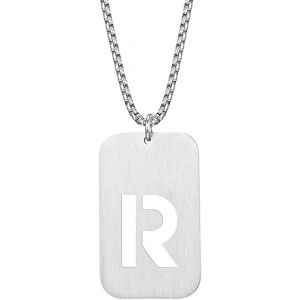 Kal-Homme Acier Inoxydable Dog Tag Initiale Lettre Pendentif Collier Carr&eacute; Militaire Charme Avec Cha&icirc;ne - Neuf