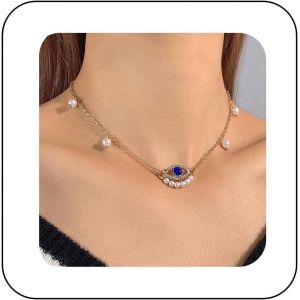 Collier De Cristal Funky Evil Eye Collier Ras Du Cou Dor&eacute; Collier Pendentif Oeil De D&eacute;mon Bleu Collier Boho Evil Eye Collier Charme Perle Strass Bijoux Pour Femmes Et Filles - Neuf