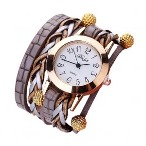 Duoya Femmes Tricot&eacute; Bracelet Litchi D&eacute;coration Bracelet Montre-Bracelet Analogique Montre &Agrave; Quartz (Gris) - Neuf