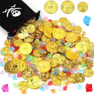 MEVRONISSHOP-150 Pi&egrave;ce de Tr&eacute;sor Pirate, 100 pi&egrave;ces de pi&egrave;ces de Pirate, 50 pi&egrave;ces de Pierres pr&eacute;cieuses de Pirate d'or Enfants Jouets, Jeu de Chasse au Tr&eacute;sor de Pirate pour Enfants ou Faveur de F&ecirc;t - Neuf