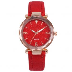 Montre A Quartz Elegante En Similicuir Pour Femme, Simple, Cadran Rond, Rouge - Neuf