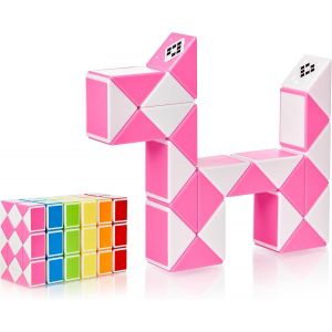 KAL-® Magic Snake Cube | Jouet De Poche Pour Les Enfants De 4 À 8 Ans | Cadeau Anniversaire Enfants Invites | Cadeau Pour Élèves - 24 Blocs | 2,3 Mm X 1,8 Mm | Rose - Neuf
