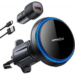15W Support Telephone Voiture Induction, Support Telephone Voiture Magsafe Avec Système De Refroidissement Support Telephone Voiture Magsafe Rotation À 360° Magsafe Voiture - Neuf