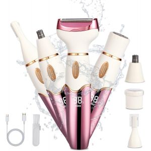 Rasoir &Eacute;lectrique 4 En 1 Pour Femme,Rasoir &Eacute;lectrique Rechargeable Pour Femme,Rasoir &Eacute;lectrique Humide Et Sec Pour Femme,Poils Pubiens,Tondeuse &Agrave; Poils De Nez Pour Femme,Rasoir &Eacute;lectrique Pour - Neuf