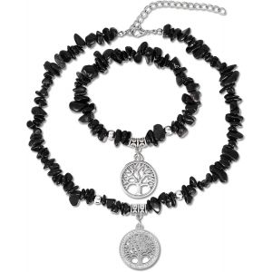 Eryi-Bracelet Écharde Pierres Précieuses Bracelet Femme Arbre De Vie Bracelet Femme 7 Chakra Bracelet Pierres De Guérison - Neuf