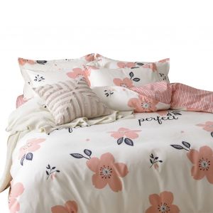 Hjlian Parure De Lit En Coton Doux Et Confortable, Impression Exquise, Epaisse, Pour L'automne Et L'hiver, Rose, 1,5 Drap [Housse De Couette 150 X 200 Cm/59,1 X 78,7 Pouces], Ensemble De 4 Pieces - Neuf