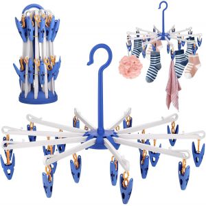 Lot de 2 séchoirs à chaussettes, séchoir à chaussettes rotatif pour fil, séchoir à chaussettes bleu avec 20 brosses, séchoir à chaussettes pliable pour sous-vêtements, chapeaux, écharpes - Neuf