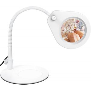 Lampe Loupe Led De Bureau Lentille 5x 105 Mm, Lumière Dimmable (5 Couleurs, 790 Lm) Avec Base Stable Pour Couture, Travaux De Précision & Éclairage - Neuf