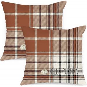 Slep-Lot De 2 Pi&egrave;ces Housse De Coussin D&eacute;co Automne 45x45 Cm, Aquarelle Noire, Brun Et Blanc &Agrave; Carreaux Taie D'oreiller Vacances D&eacute;coratives 45 X 45 Cm Couvoirs De Coussin Home Decor Taie D'oreiller - Neuf