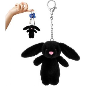 KAL-Porte-Clés Lapin Fluffy, Adorable Porte-Clés Lapin En Peluche,Pendentif De Sac À Main - Clé De Voiture, Porte-Clés Et Porte-Clé U2013 Pendentif Sac D'École - Neuf