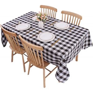 Sjzg-Nappe Rectangulaire En Polyester Anti-Taches Facile D'entretien Motif Vichy Noir 140 X 198 Cm - Neuf