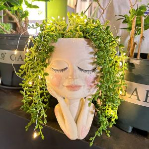Pot De Fleurs Solaire Pour Le Visage,La T&ecirc;te De Plantes Succulentes-Avec Led Solaire R&eacute;sine &Eacute;tanche Avec Trou De Vidange Yeux Ferm&eacute;s Pour L'int&eacute;rieur Et L'ext&eacute;rieur Du Balcon D&eacute;coration De Jardin - Neuf