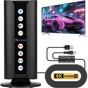 Antenne TV DVB-T2 Intérieure avec Amplificateur,Antenne TNT DVB-T & DVB-T2,Dab/Dab+,Grande Portée 360° pour Téléviseurs 4K 1080p,Câble Coaxial 5 m - Neuf