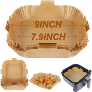 Lot de 50 doublures carr&eacute;es jetables pour friteuse &agrave; air comprim&eacute; de 20 cm,papier sulfuris&eacute; sulfuris&eacute; pour friteuse &agrave; air,compatibles avec COSORI,Ninja,Tower Cosori (non blanchi,20 - Neuf