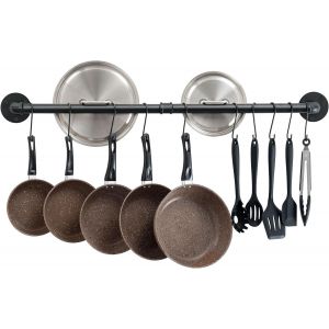 Jexnovashop-Barre De Cuisine Industrielle, Porte-Casseroles Mural De Suspension 100cm, 14 Crochets Pour Ustensiles Support De Pot En Acier Inoxydable - Noir - Neuf