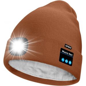 Unisexe Led Bluetooth Bonnet Lampe Frontale,Usb Rechargeable 4 Led Musique Parleur Chapeau De Course Lumière Chaud Polaire Doublée Tricot Bonnet Cadeaux Pour Hommes Et Femmes - Neuf
