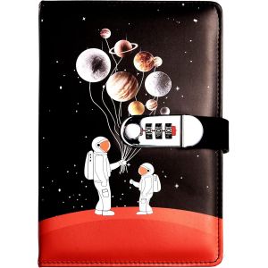 Journal En Cuir Pu Écriture Carnet(Univers Planète), A5 Journal Intime Enfant, Cahier Journal Bloc-Notese Pour Bureau Scolaires Étudiant Papeterie Cadeau D'anniversaire, 210x145mm - Neuf