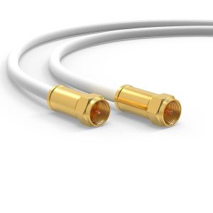 Câble SAT Premium 20m - Câble Coaxial Connecteur F Classe A+ - Câble Antenne Fiche F pour TV, Routeur & Modem Internet - Supporte HD, 4K UHD,8K, DVB-S/S2 - Câble Satellite Blanc - Neuf