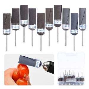 Lot de 10 tambours de ponçage,manchons de ponçage,points de meulage abrasifs,embouts de polissage cylindriques pour outil rotatif 180/240/320/400/600/800/1000/1200/1500/2000 - Neuf