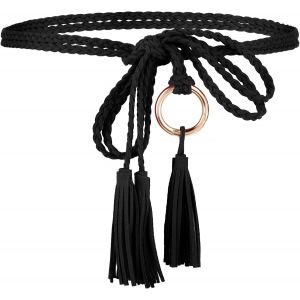 Tianyi-Ceinture Tressée À Pompons Pour Femme - Ceinture Fine Tissée À La Main Avec Anneau Pour Robe - Neuf