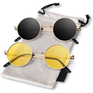 Tianyi-Ronde Lunettes De Soleil Polarisées Pour Homme Femme Style Retro Vintage En Cercle Métallique Uv400 Lunettes De Soleil - Neuf